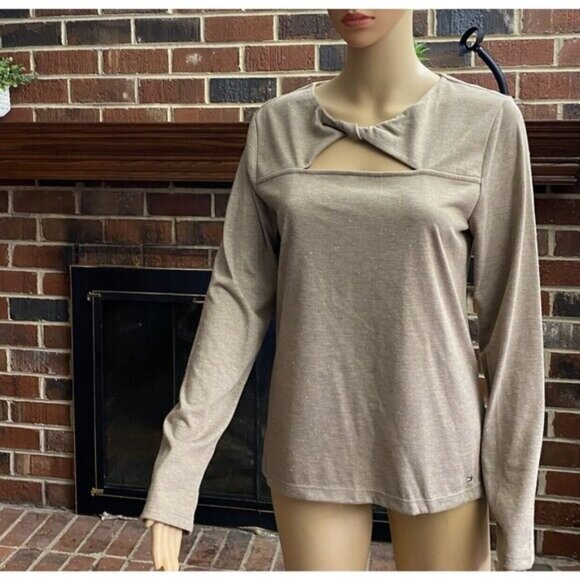 Tommy Hilfiger Women's Shiny Long Sleeve Lurex Twist Front Knit Top Size L New - Picture 10 of 15